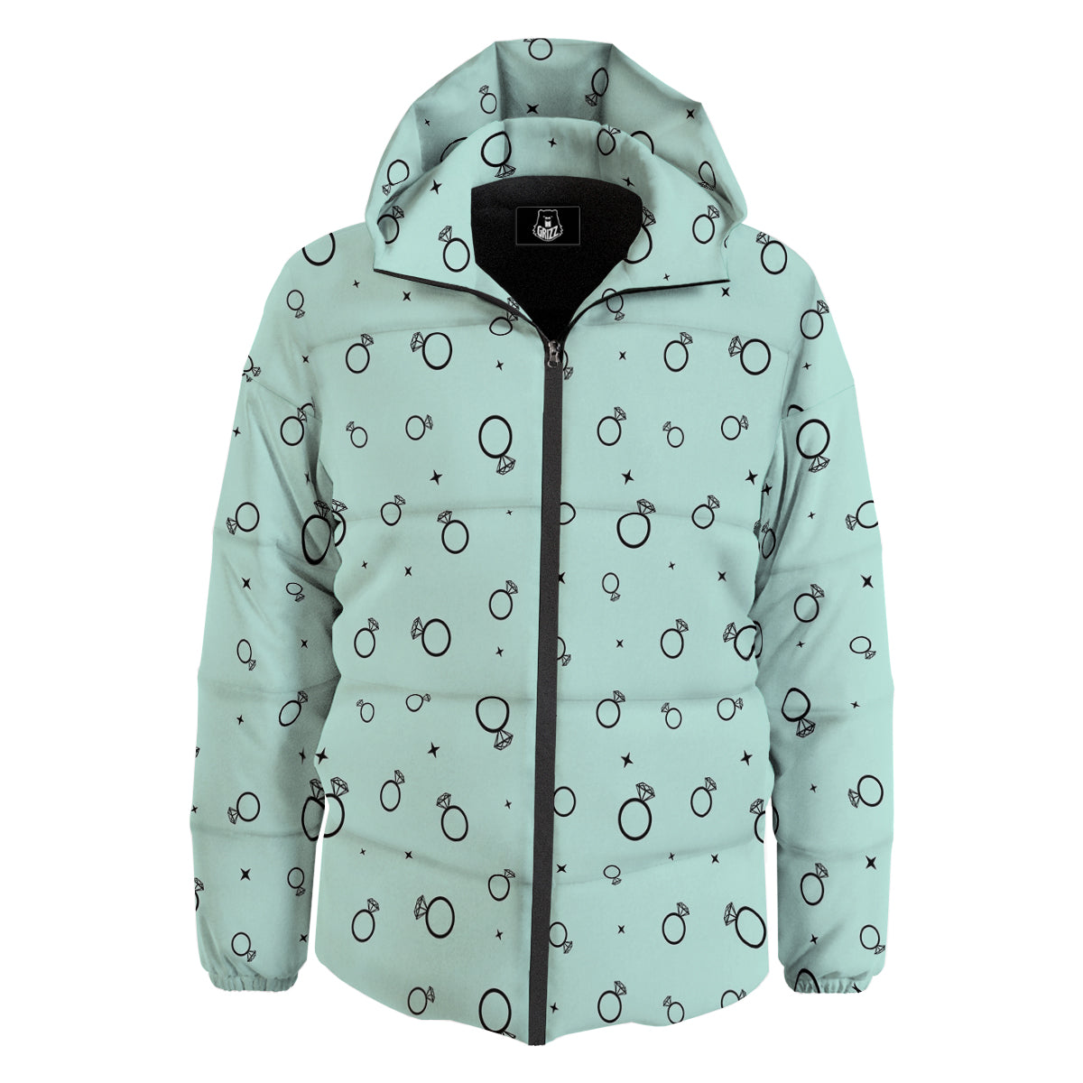 Blue Diamond Ring Print Pattern Down Jacket-grizzshop
