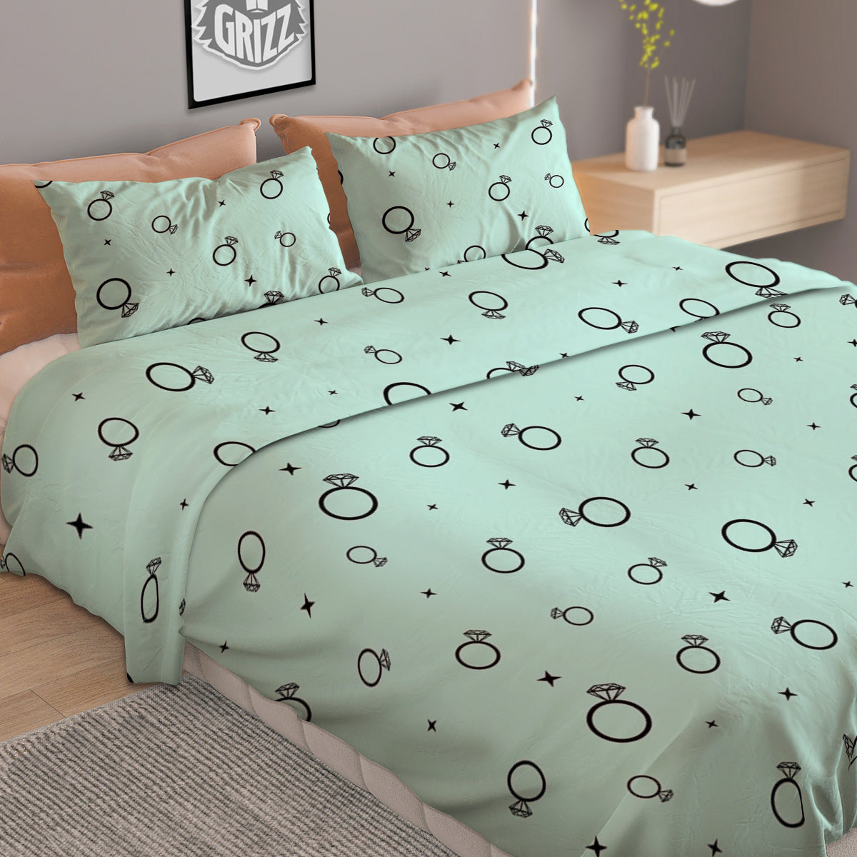 Blue Diamond Ring Print Pattern Duvet Cover Bedding Set-grizzshop