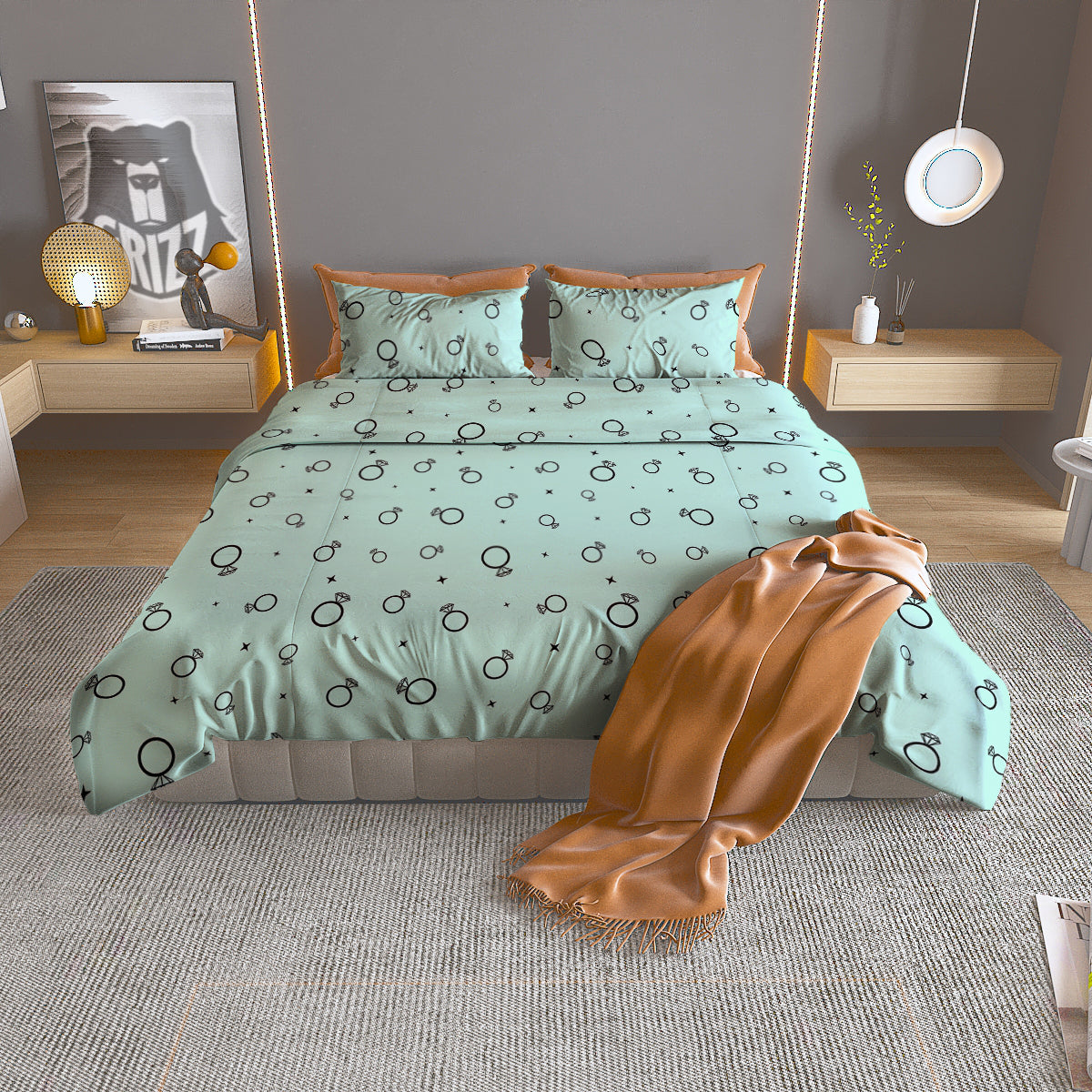 Blue Diamond Ring Print Pattern Duvet Cover Bedding Set-grizzshop
