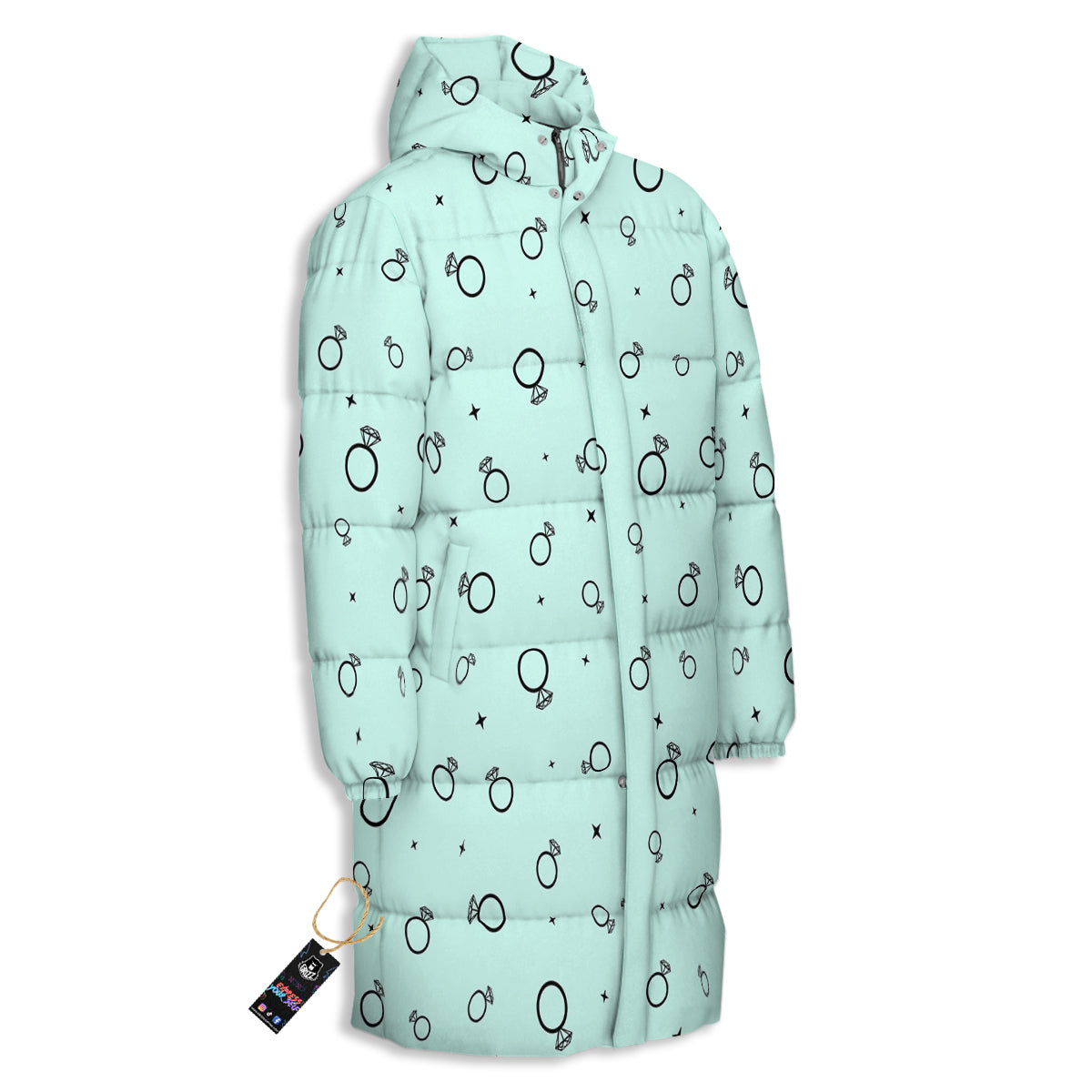 Blue Diamond Ring Print Pattern Long Down Jacket-grizzshop