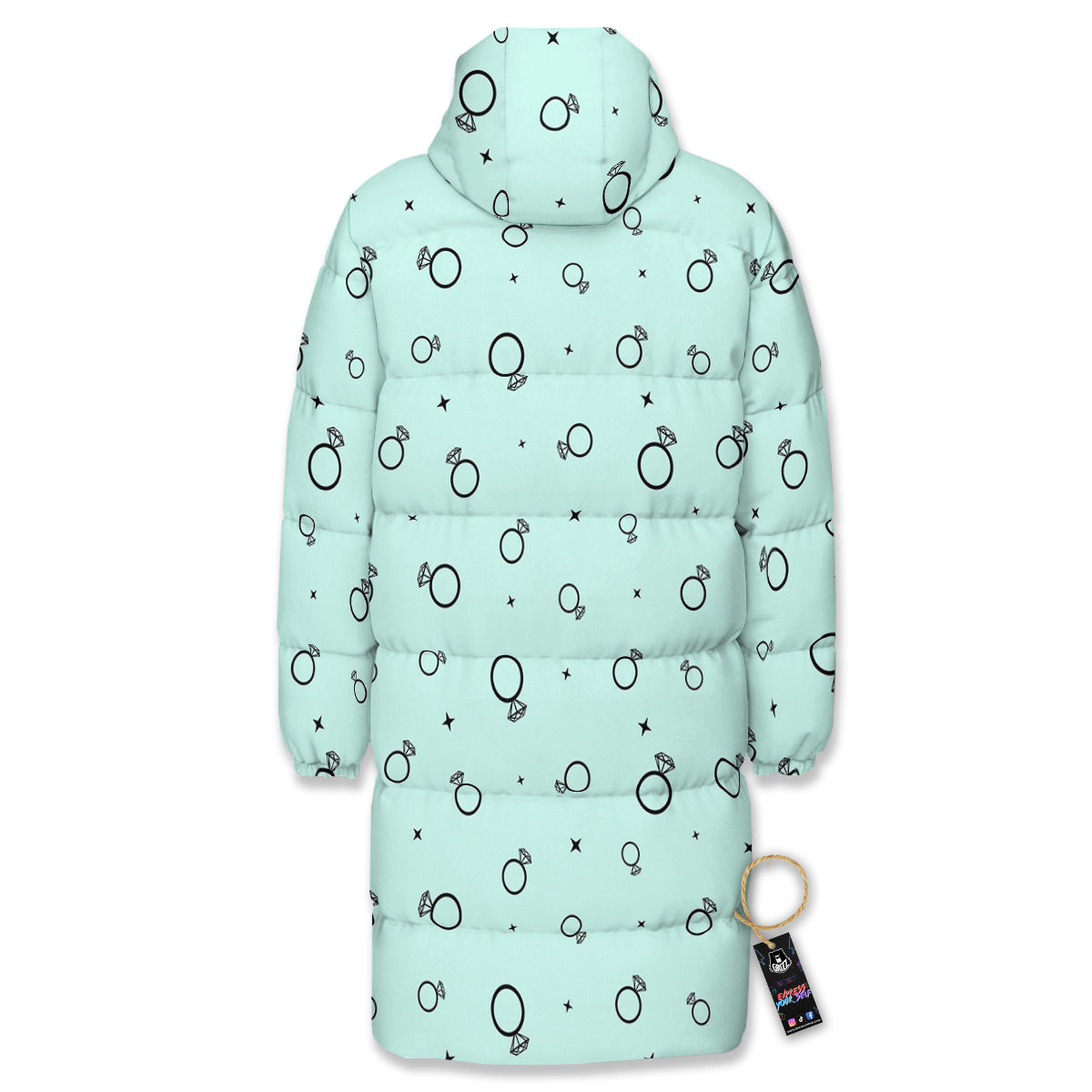 Blue Diamond Ring Print Pattern Long Down Jacket-grizzshop