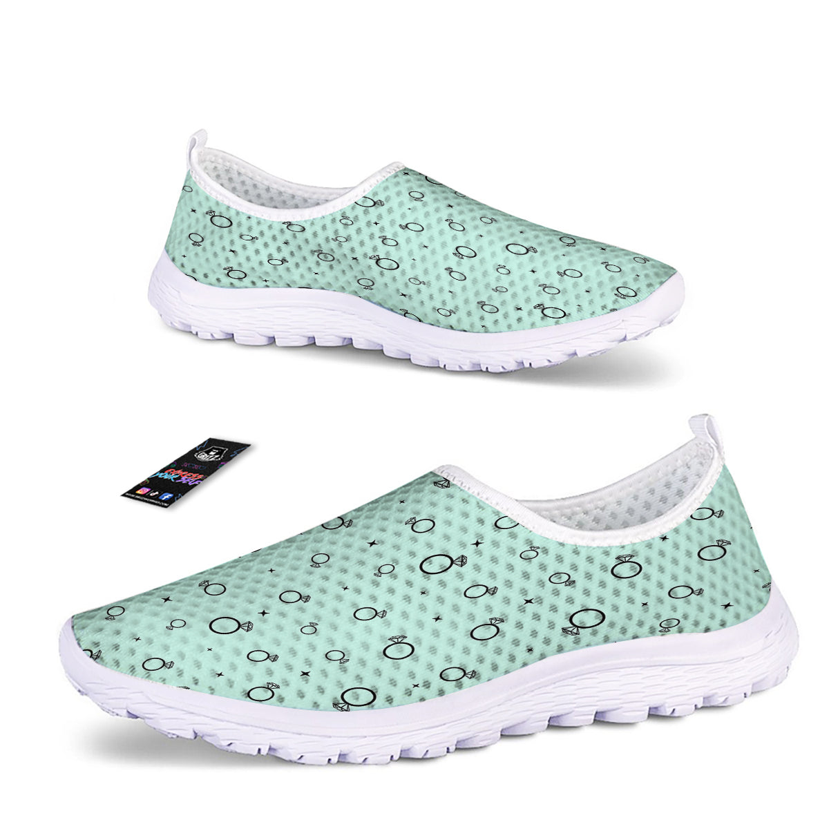 Blue Diamond Ring Print Pattern Nurse Shoes-grizzshop