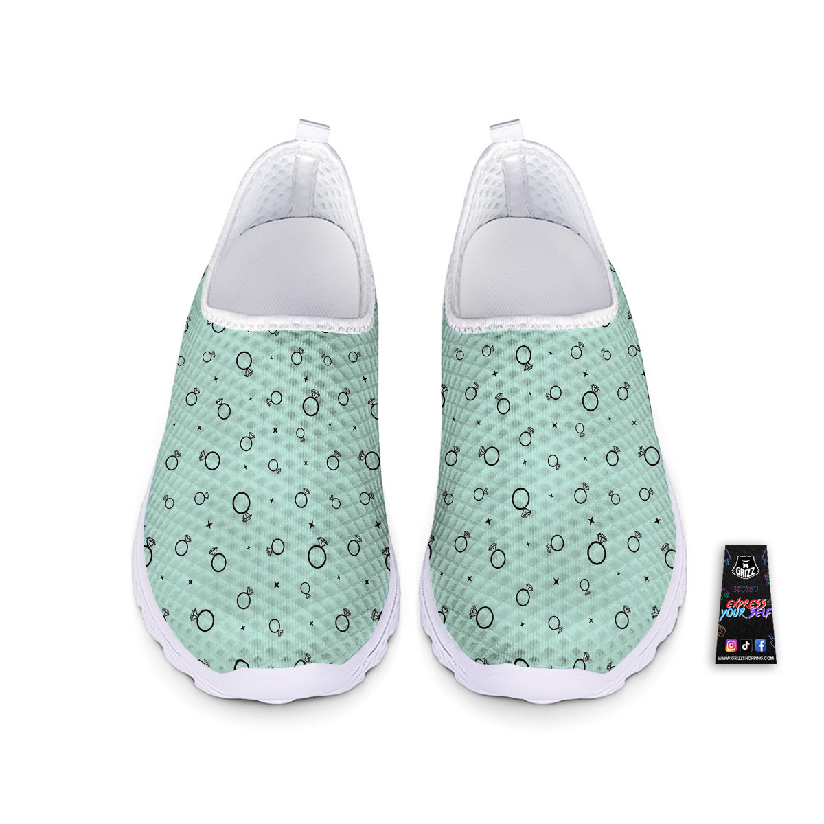 Blue Diamond Ring Print Pattern Nurse Shoes-grizzshop