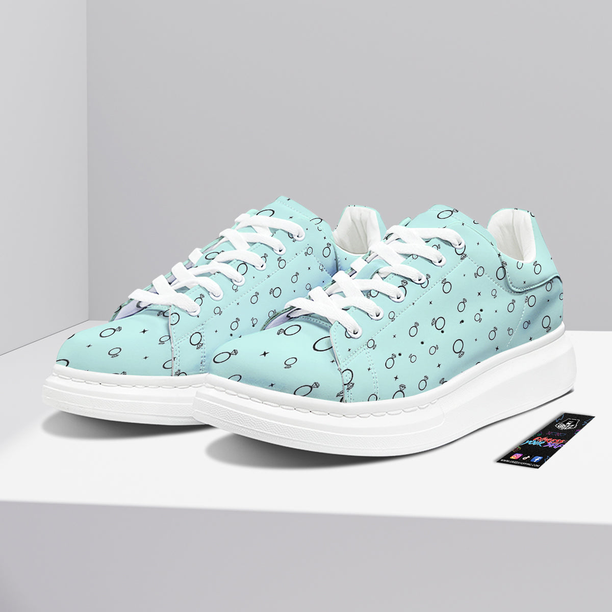 Blue Diamond Ring Print Pattern Platform Shoes-grizzshop