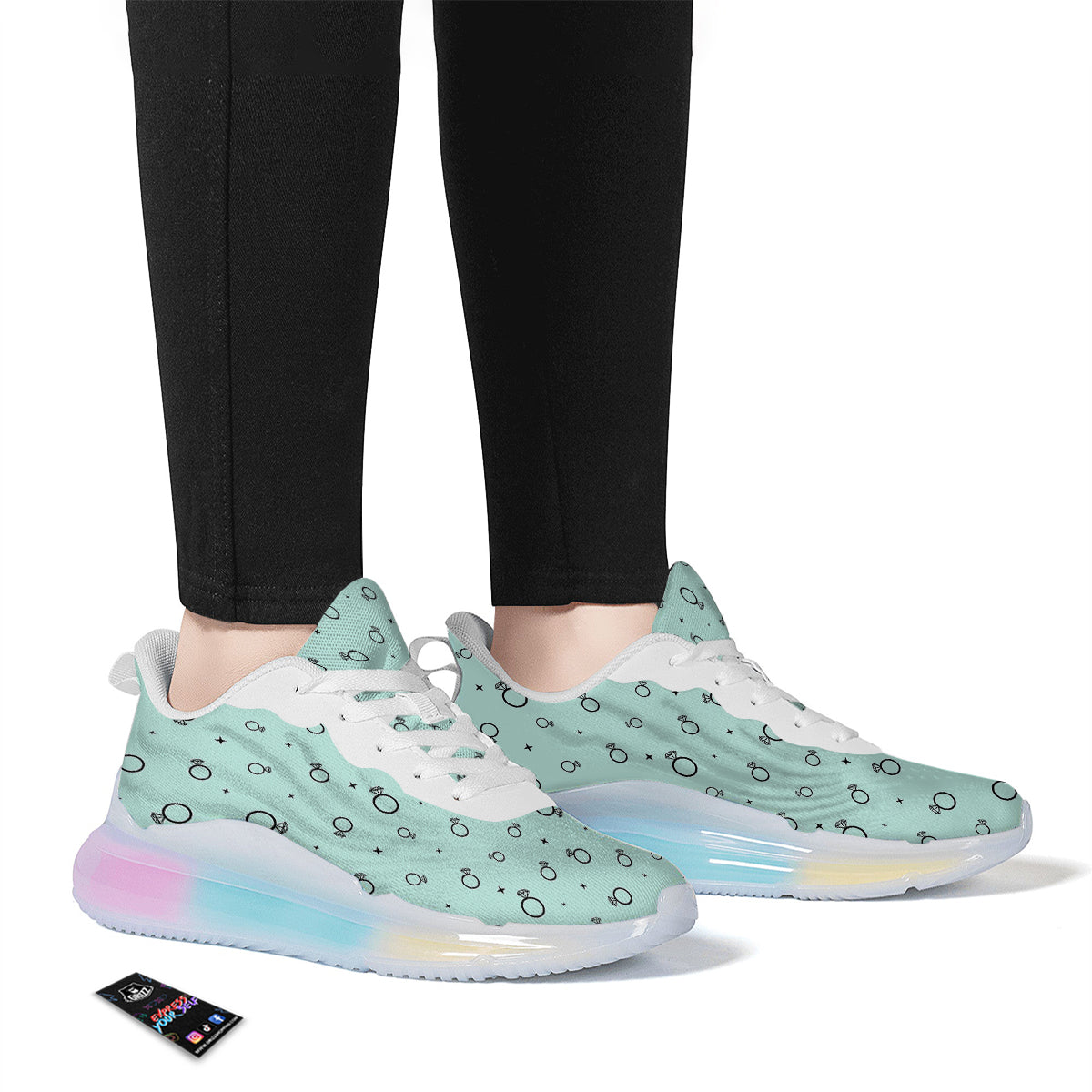 Blue Diamond Ring Print Pattern Running Sneakers-grizzshop