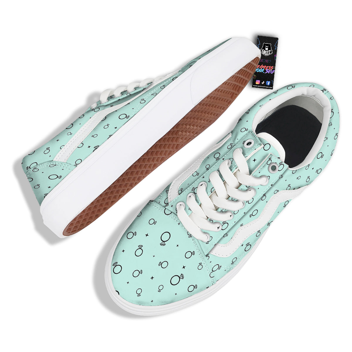 Blue Diamond Ring Print Pattern Skate Shoes-grizzshop