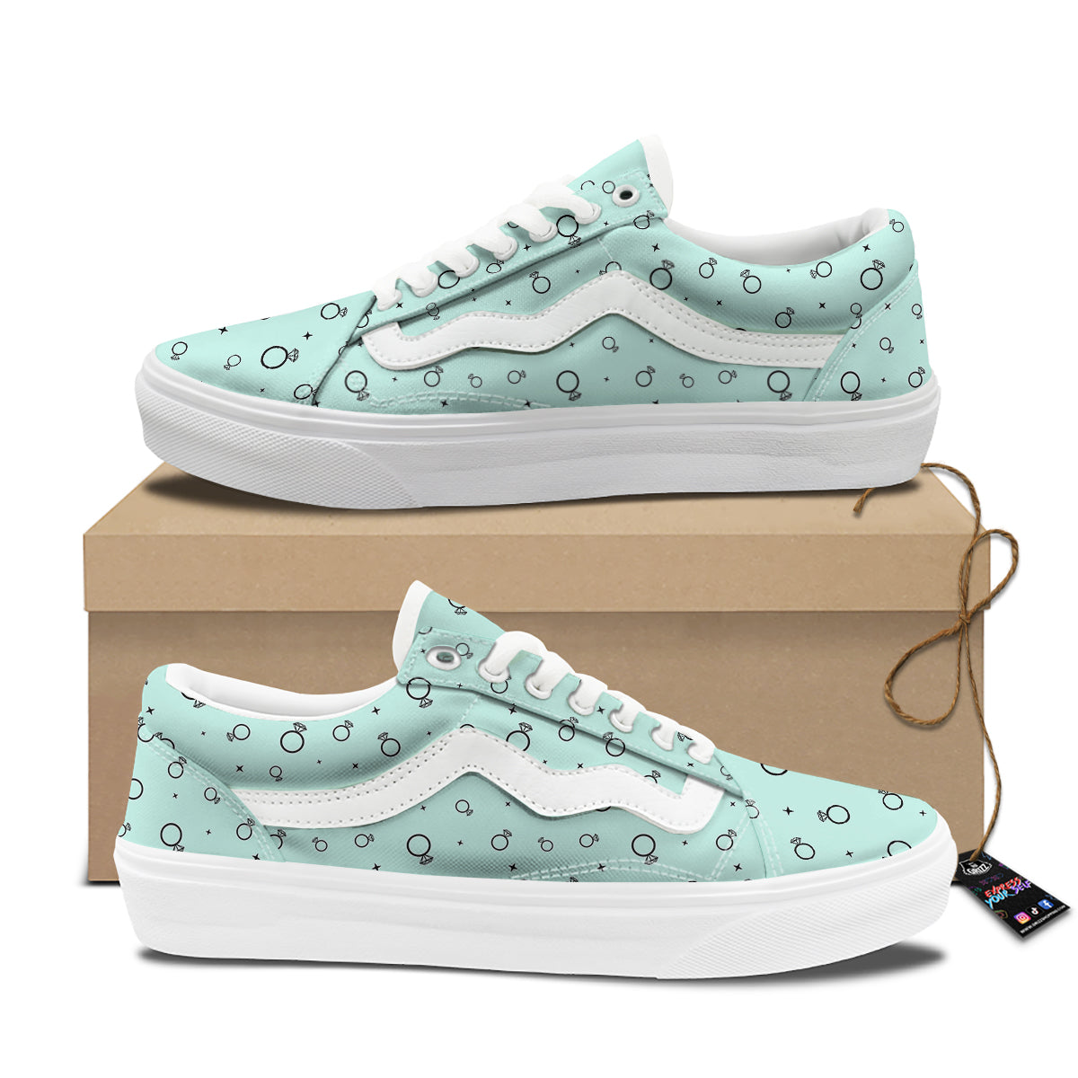 Blue Diamond Ring Print Pattern Skate Shoes-grizzshop
