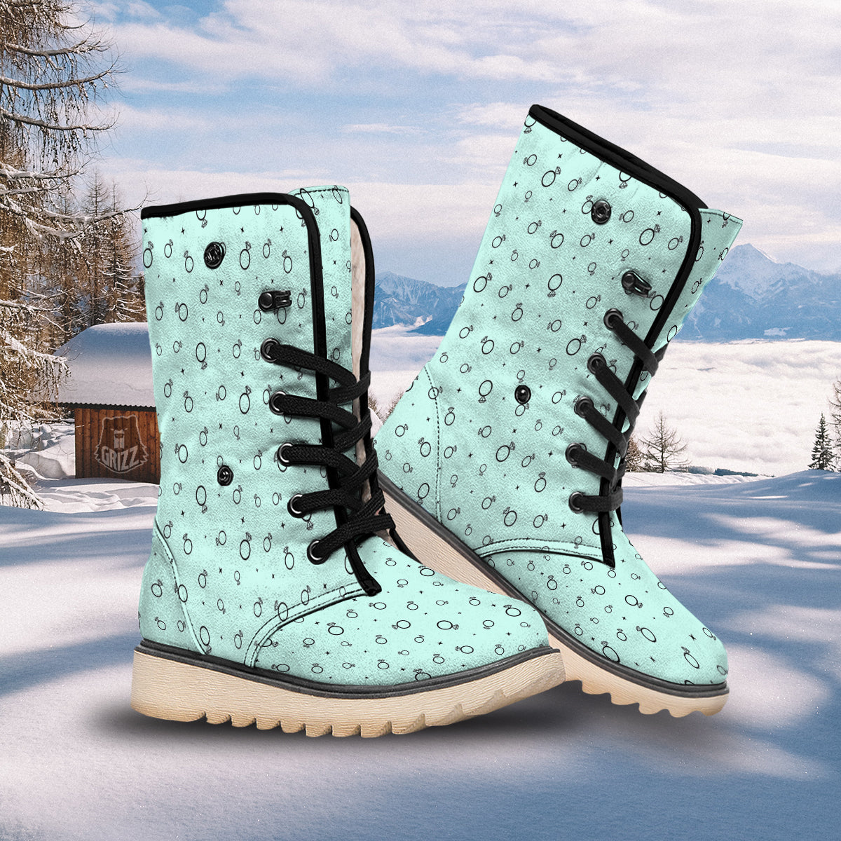 Blue Diamond Ring Print Pattern Snow Boots-grizzshop