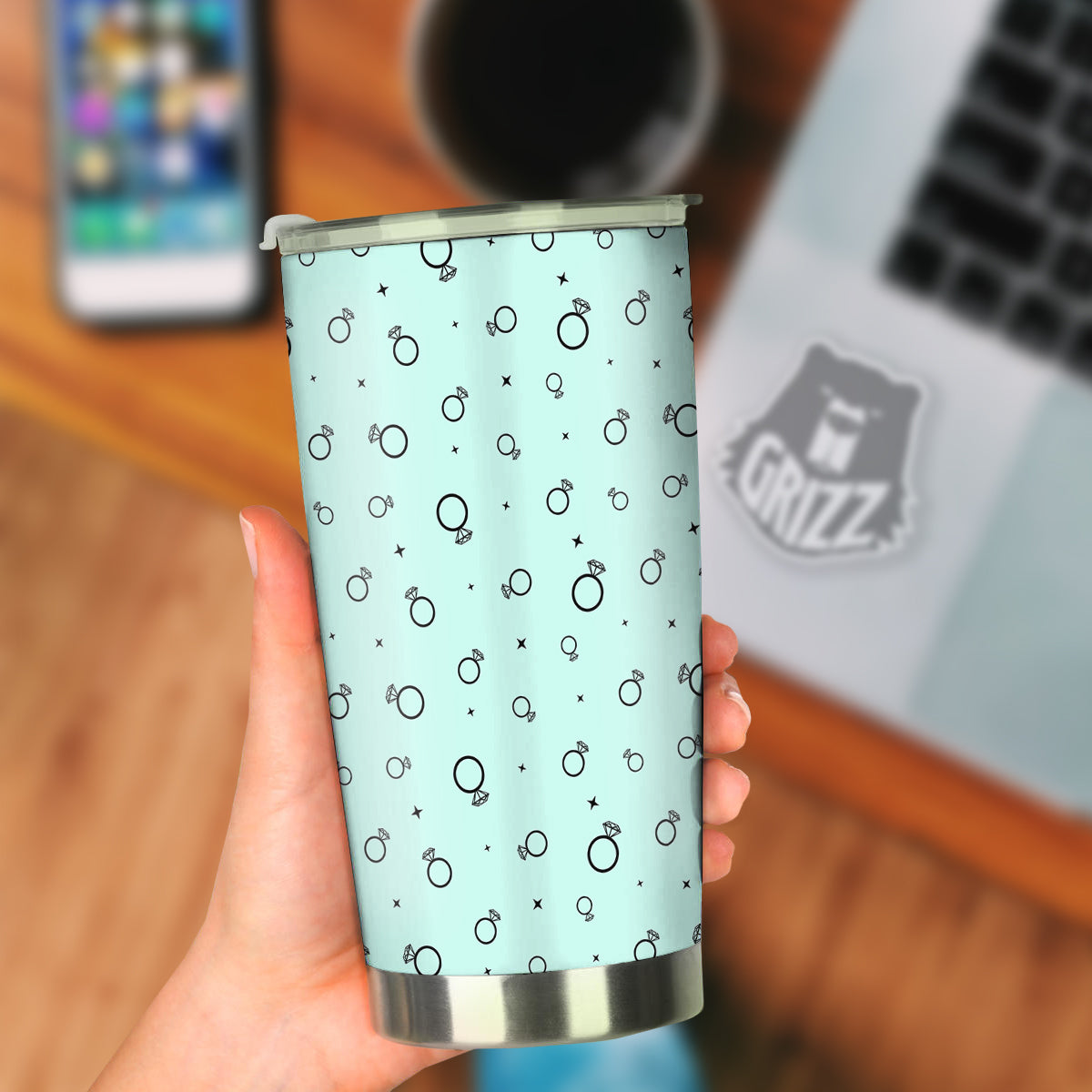 Blue Diamond Ring Print Pattern Tumbler-grizzshop