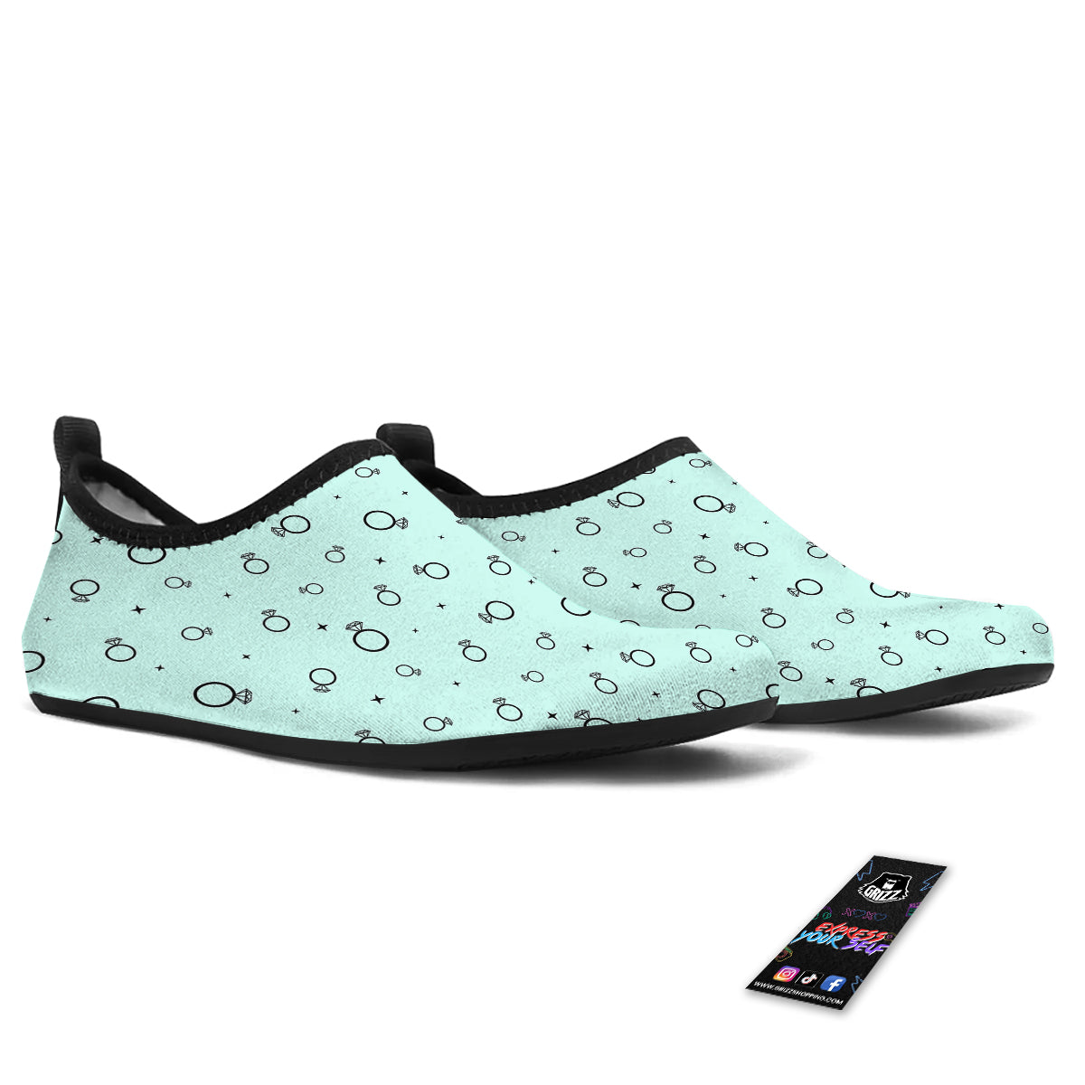 Blue Diamond Ring Print Pattern Water Shoes-grizzshop