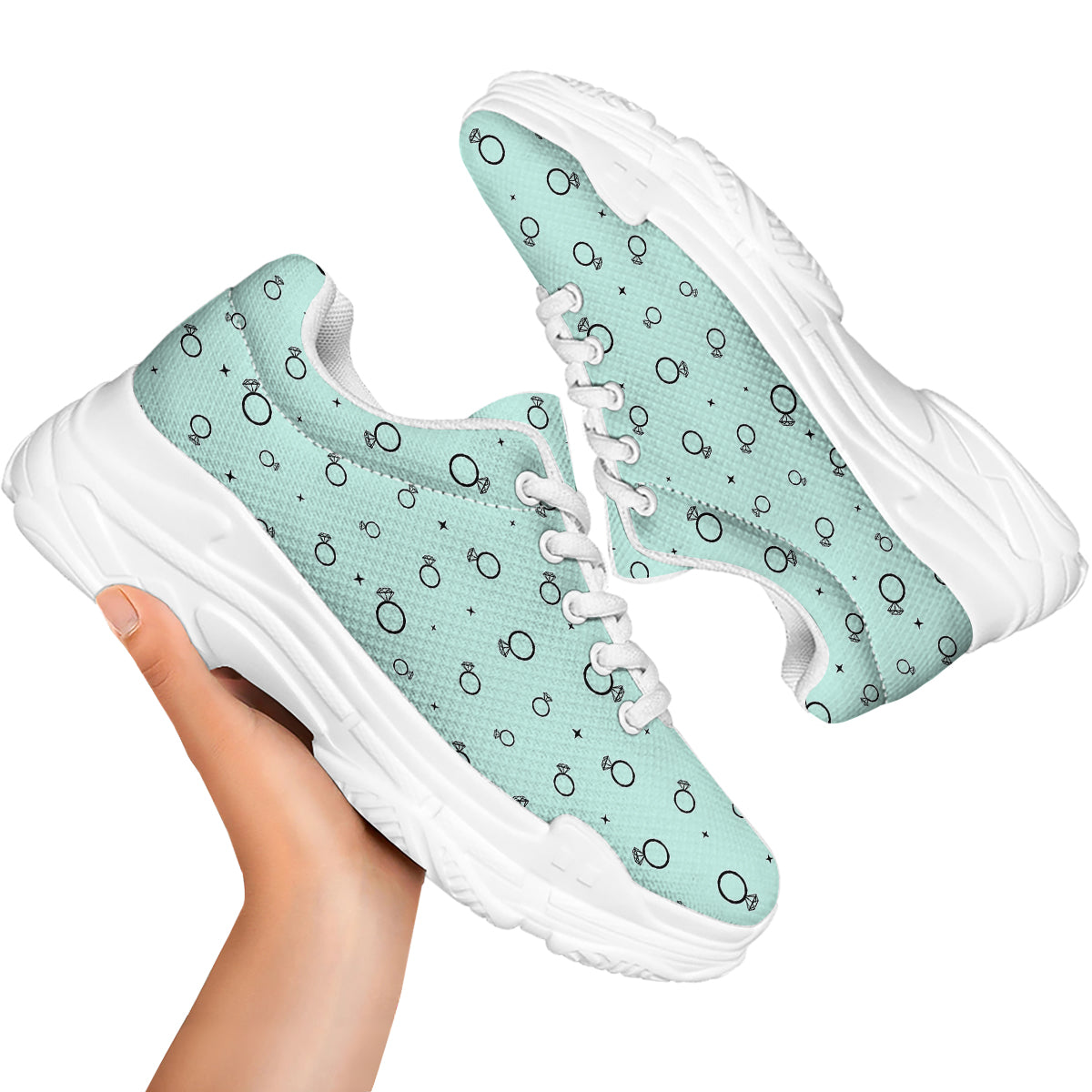 Blue Diamond Ring Print Pattern White Chunky Shoes-grizzshop