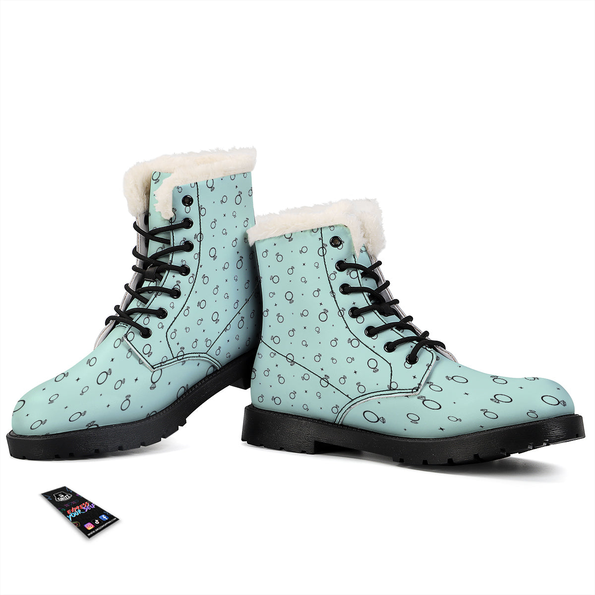Blue Diamond Ring Print Pattern Winter Boots-grizzshop