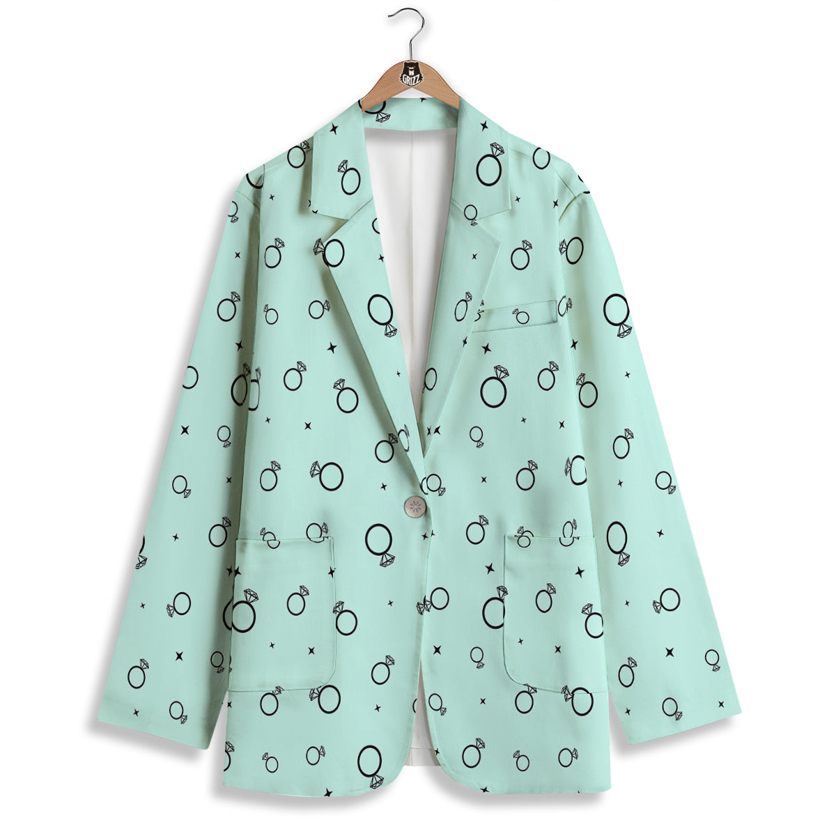 Blue Diamond Ring Print Pattern Women's Blazer-grizzshop