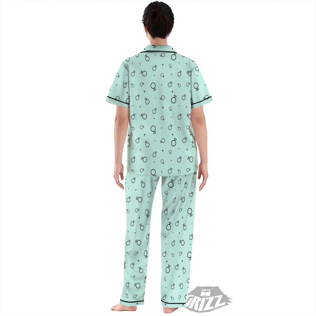 Blue Diamond Ring Print Pattern Women's Pajamas Set-grizzshop