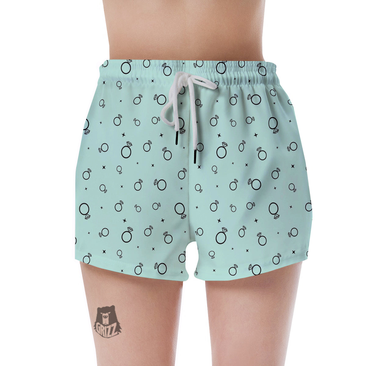 Blue Diamond Ring Print Pattern Women's Shorts-grizzshop