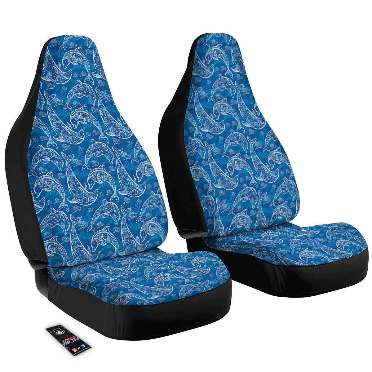 Blue Dolphins Ethnic Print Pattern Car Seat Covers-grizzshop