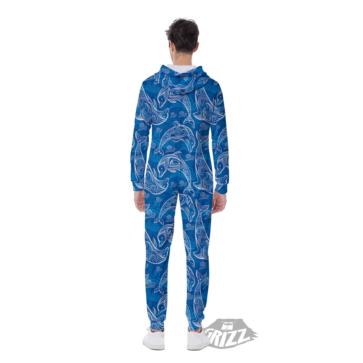 Blue Dolphins Ethnic Print Pattern Men's Jumpsuit-grizzshop