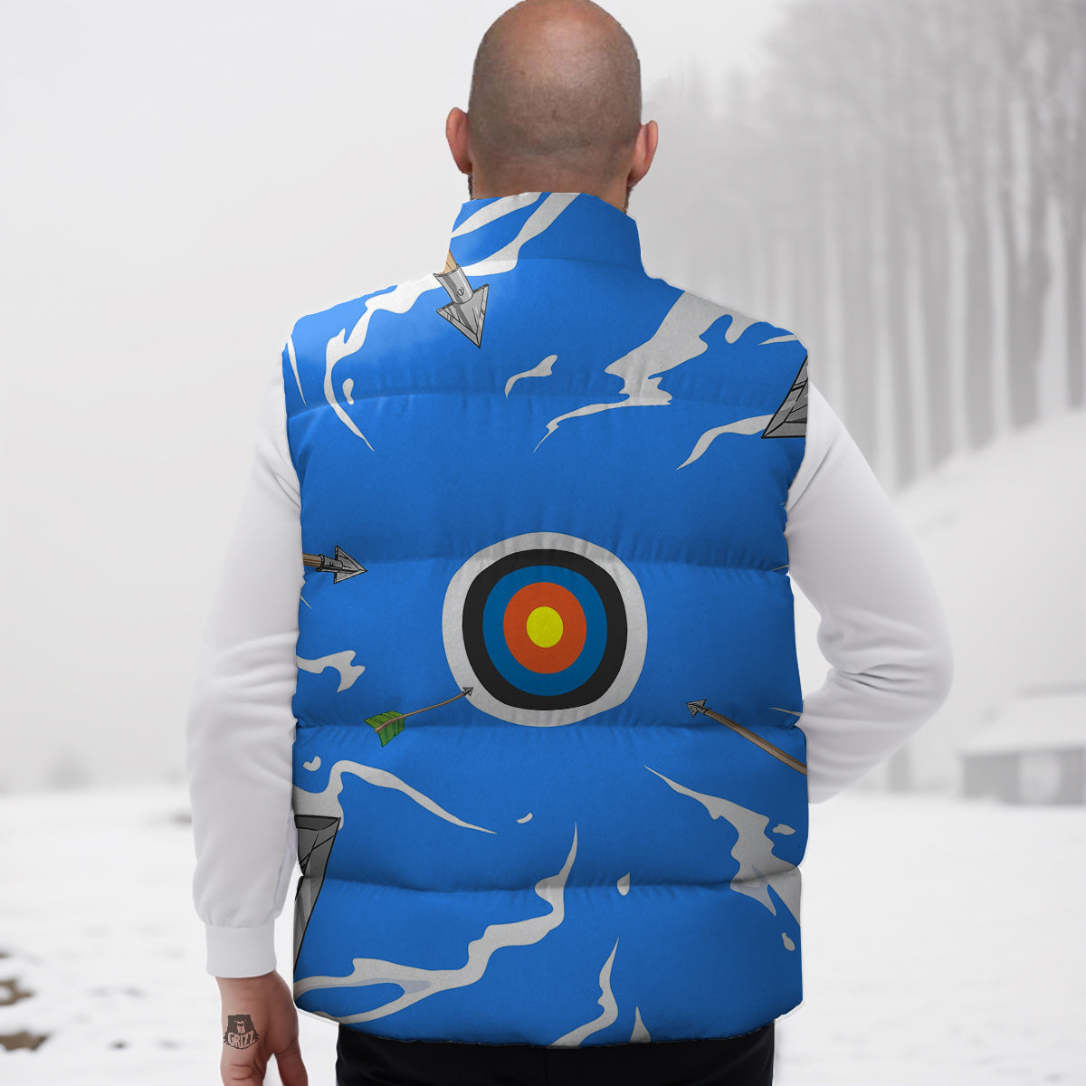 Blue Donut Pattern Print Down Vest