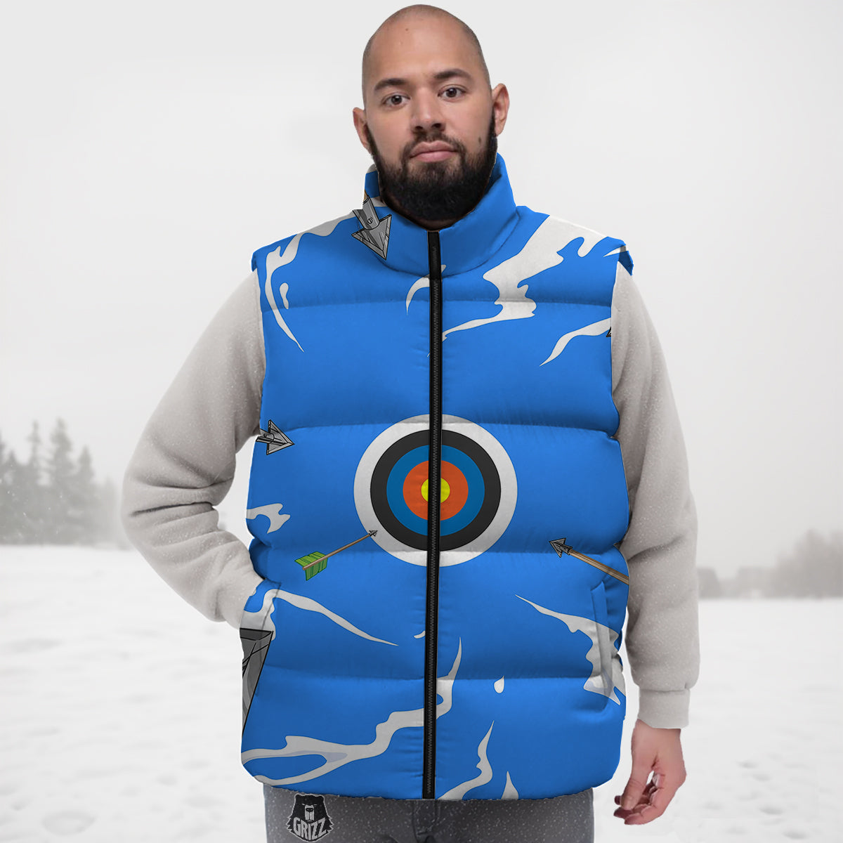Blue Donut Pattern Print Down Vest