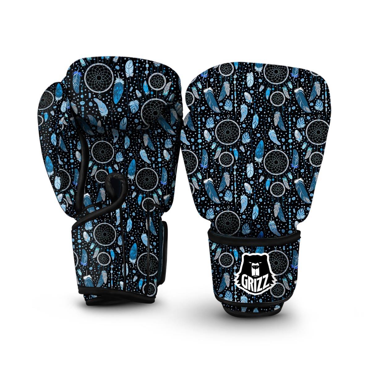 Blue Dream Catcher Feather Boxing Gloves-grizzshop