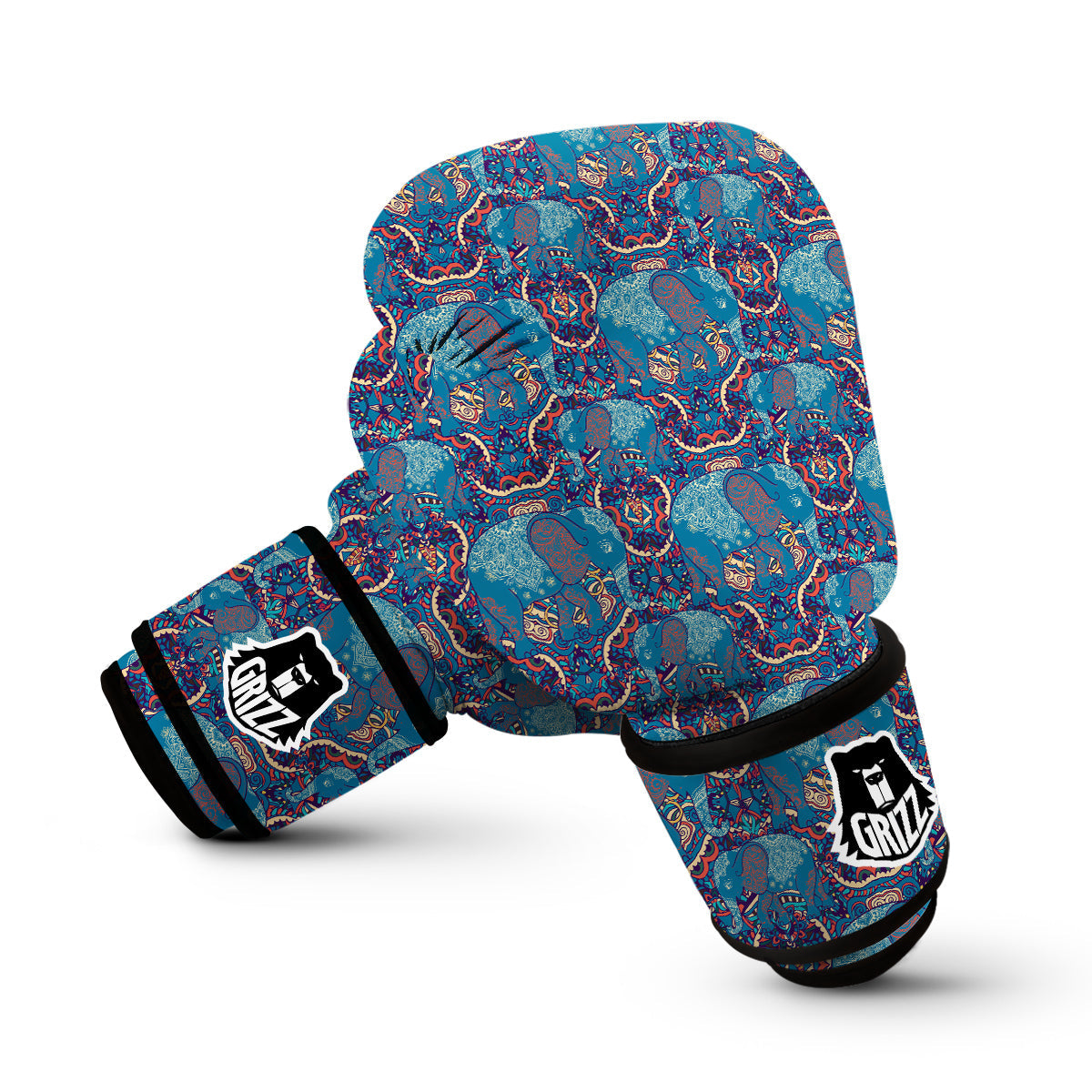 Blue Elephant Mandala Boxing Gloves-grizzshop