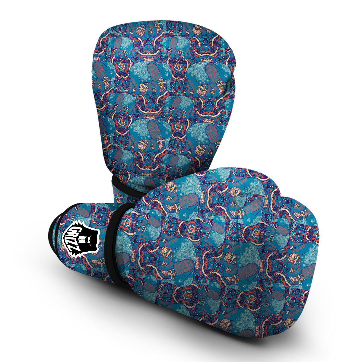 Blue Elephant Mandala Boxing Gloves-grizzshop