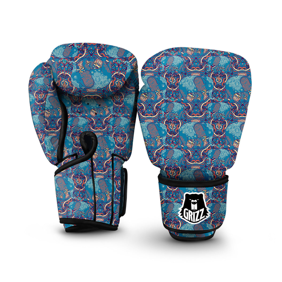 Blue Elephant Mandala Boxing Gloves-grizzshop