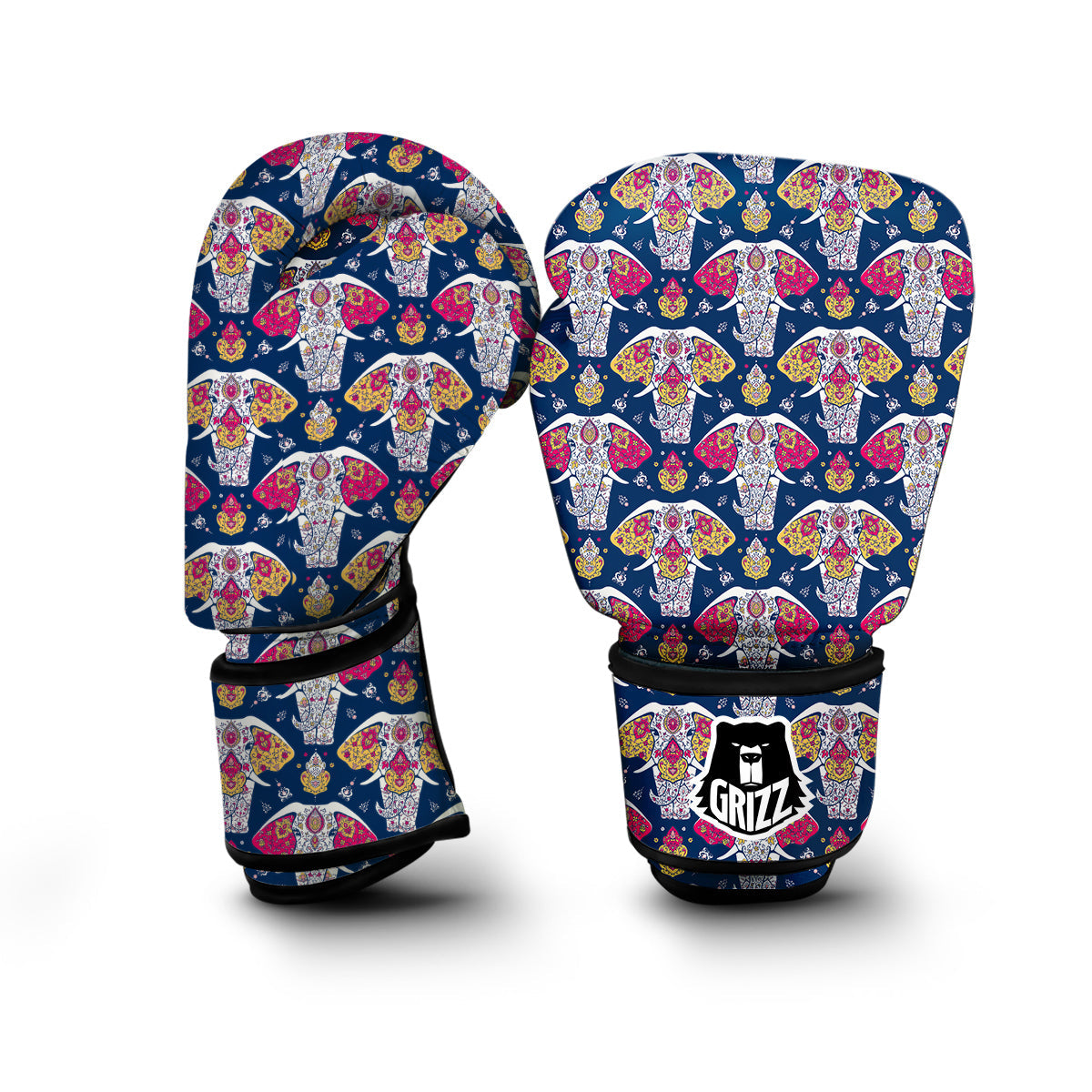 Blue Elephant Mandala Print Boxing Gloves-grizzshop