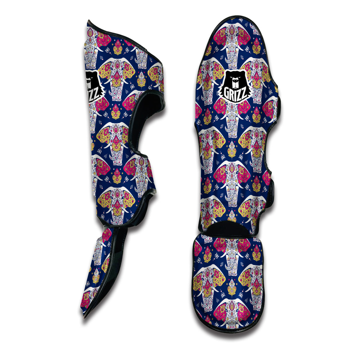 Blue Elephant Mandala Print Muay Thai Shin Guards-grizzshop