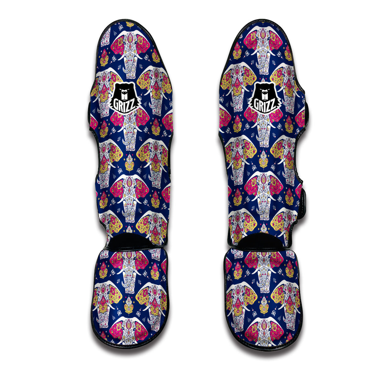 Blue Elephant Mandala Print Muay Thai Shin Guards-grizzshop