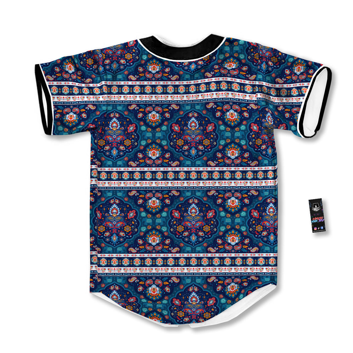 Blue Ethnic Mandala Print Pattern Baseball Jersey-grizzshop