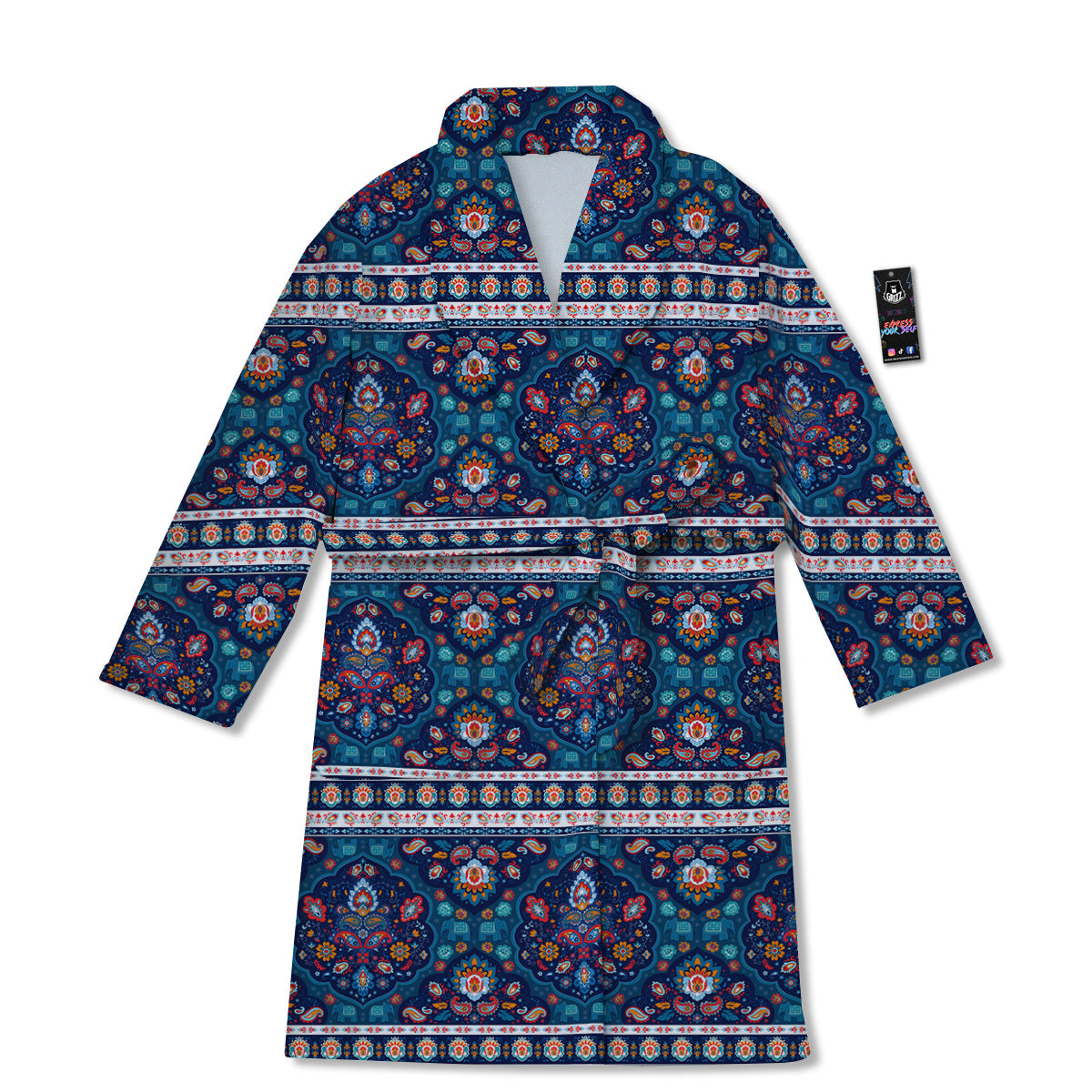 Blue Ethnic Mandala Print Pattern Bathrobe-grizzshop