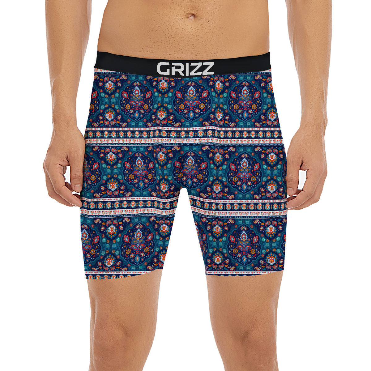 Blue Ethnic Mandala Print Pattern Boxer Briefs-grizzshop