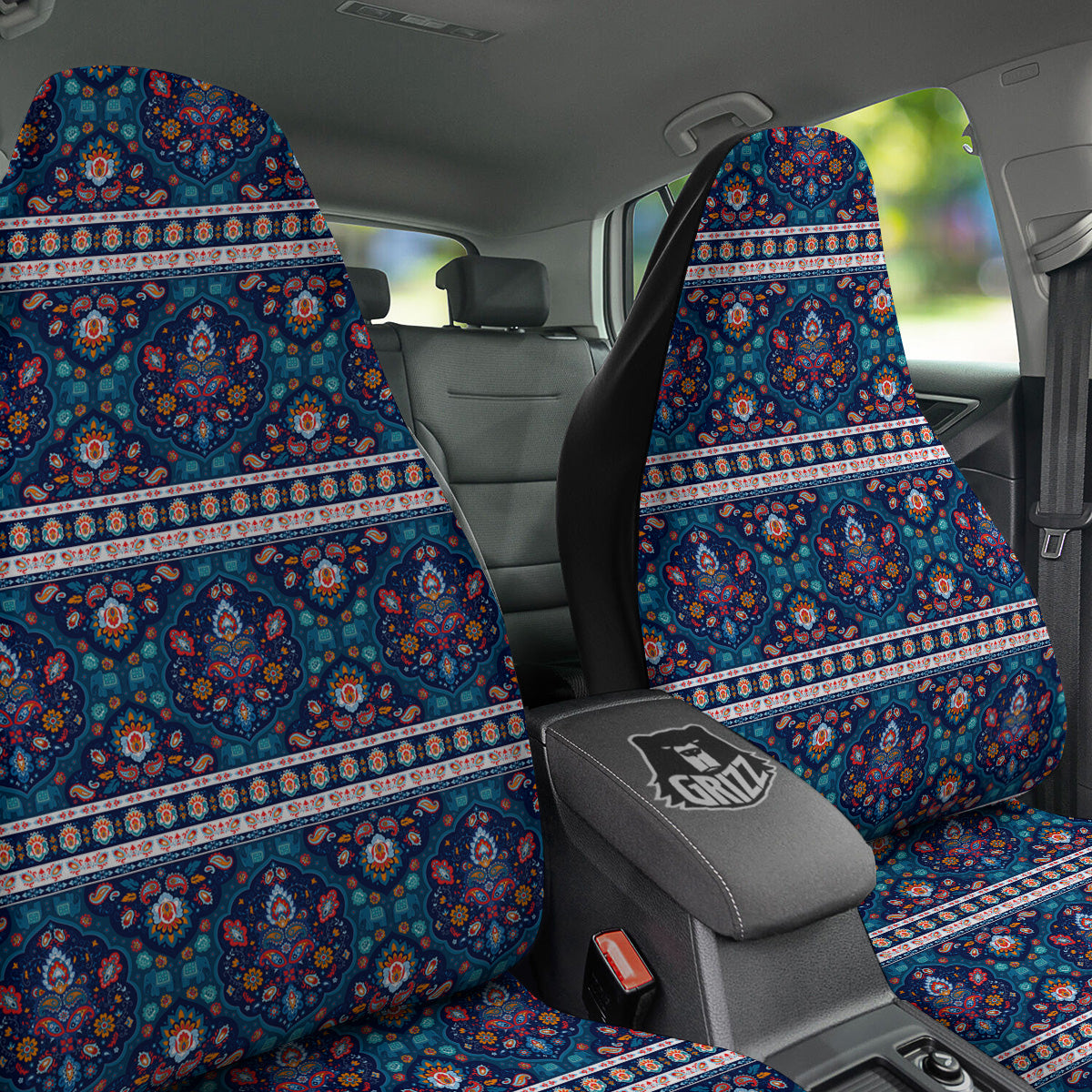 Blue Ethnic Mandala Print Pattern Car Seat Covers-grizzshop