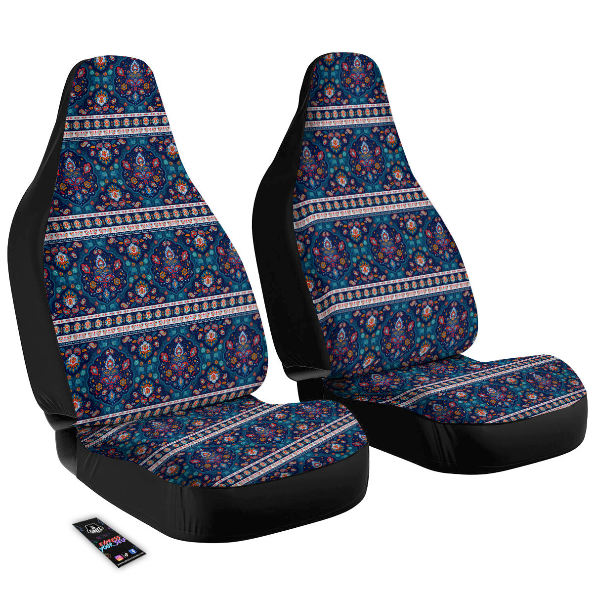 Blue Ethnic Mandala Print Pattern Car Seat Covers-grizzshop