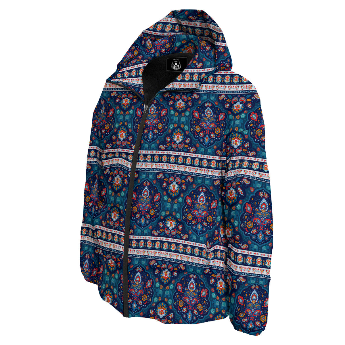 Blue Ethnic Mandala Print Pattern Down Jacket-grizzshop