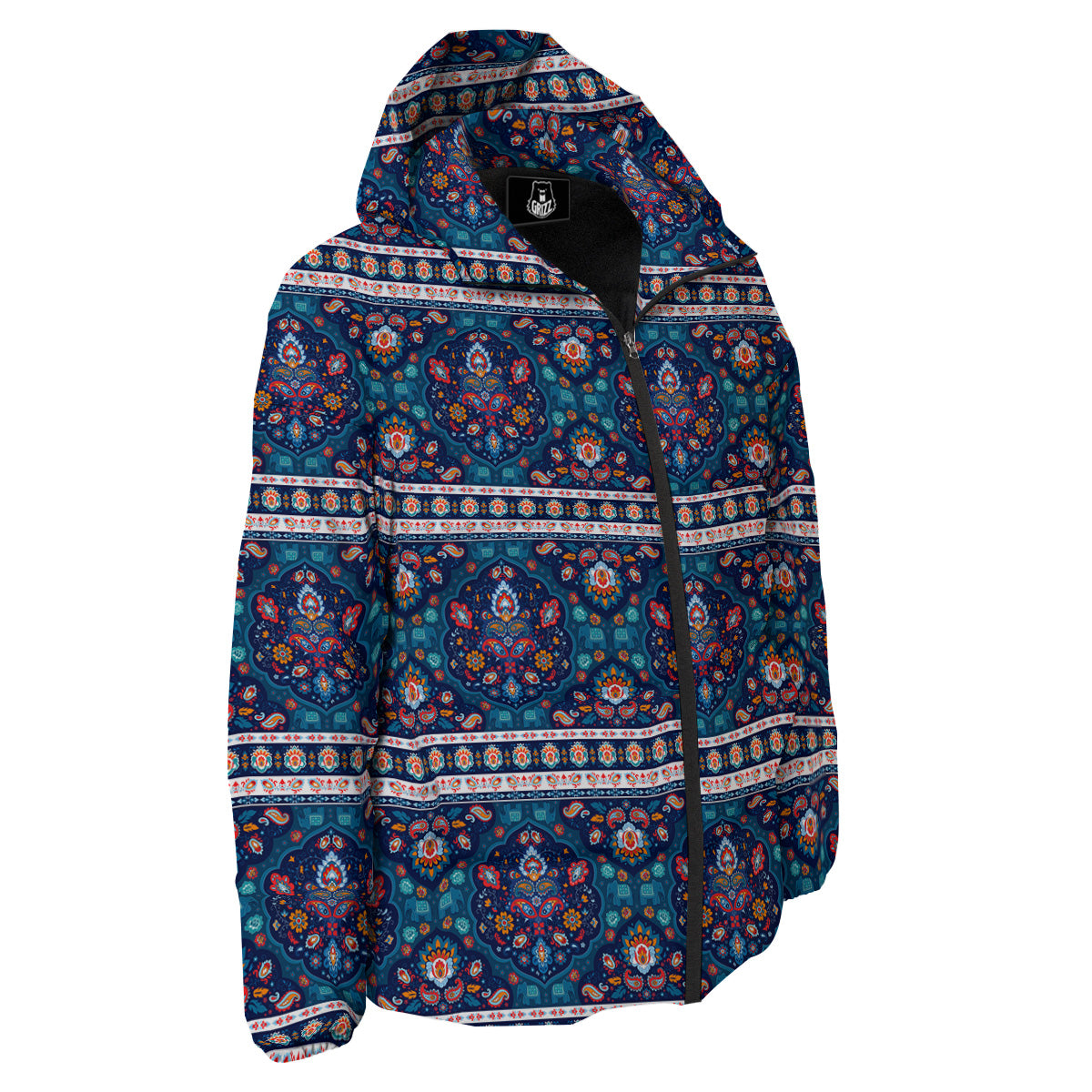 Blue Ethnic Mandala Print Pattern Down Jacket-grizzshop