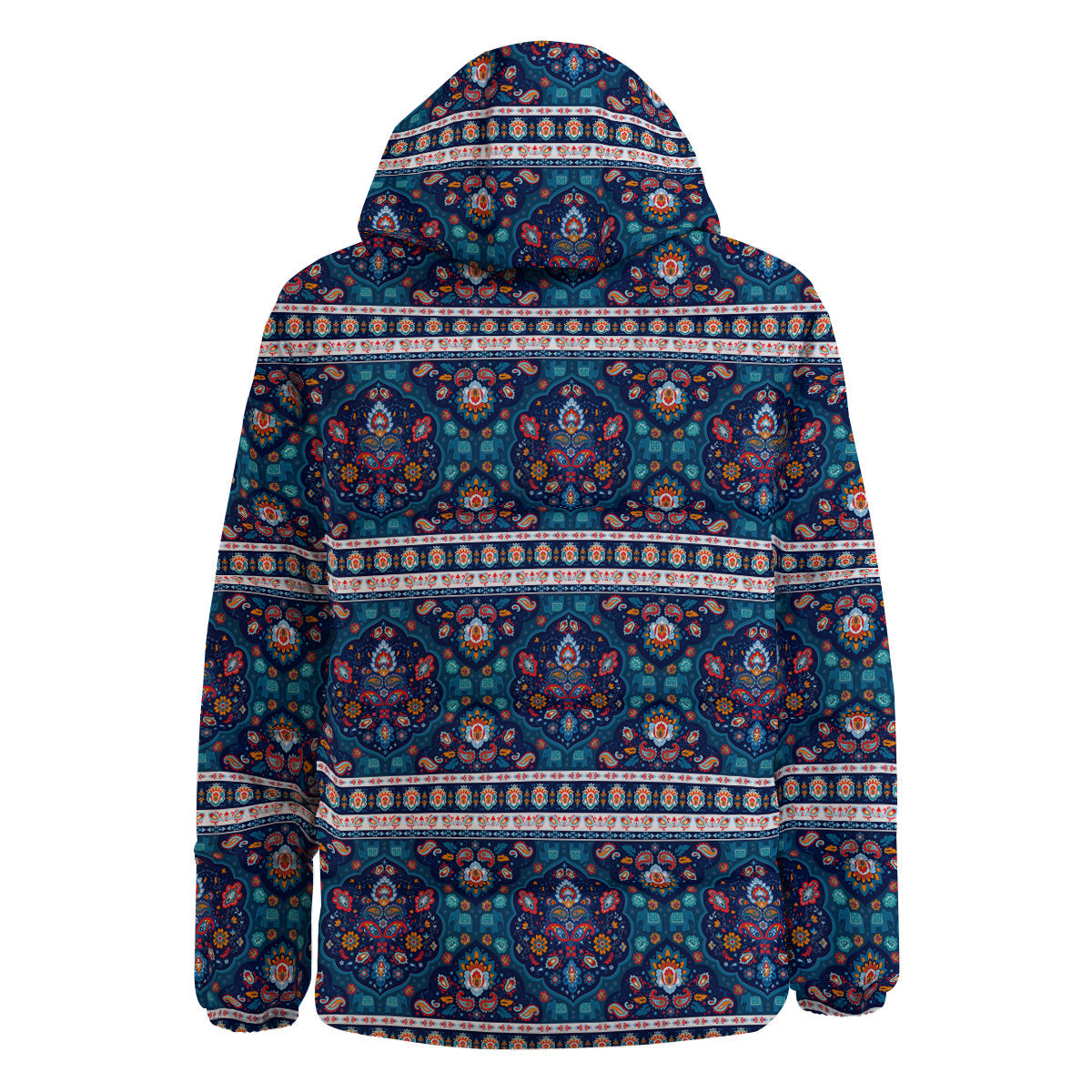 Blue Ethnic Mandala Print Pattern Down Jacket-grizzshop