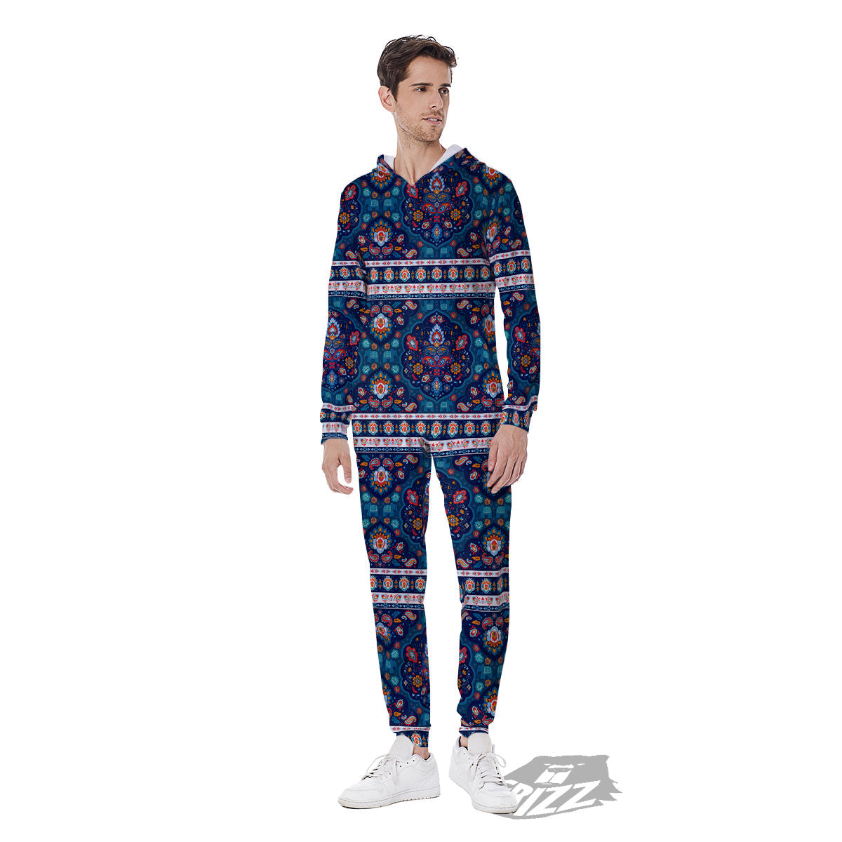 Blue Ethnic Mandala Print Pattern Men's Jumpsuit-grizzshop