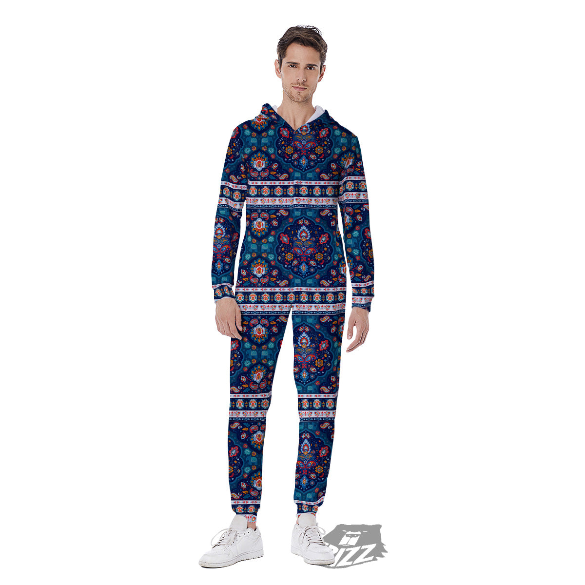 Blue Ethnic Mandala Print Pattern Men's Jumpsuit-grizzshop