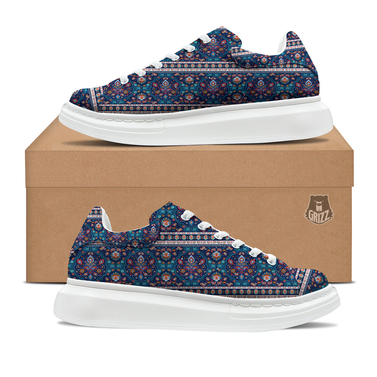 Blue Ethnic Mandala Print Pattern Platform Shoes-grizzshop