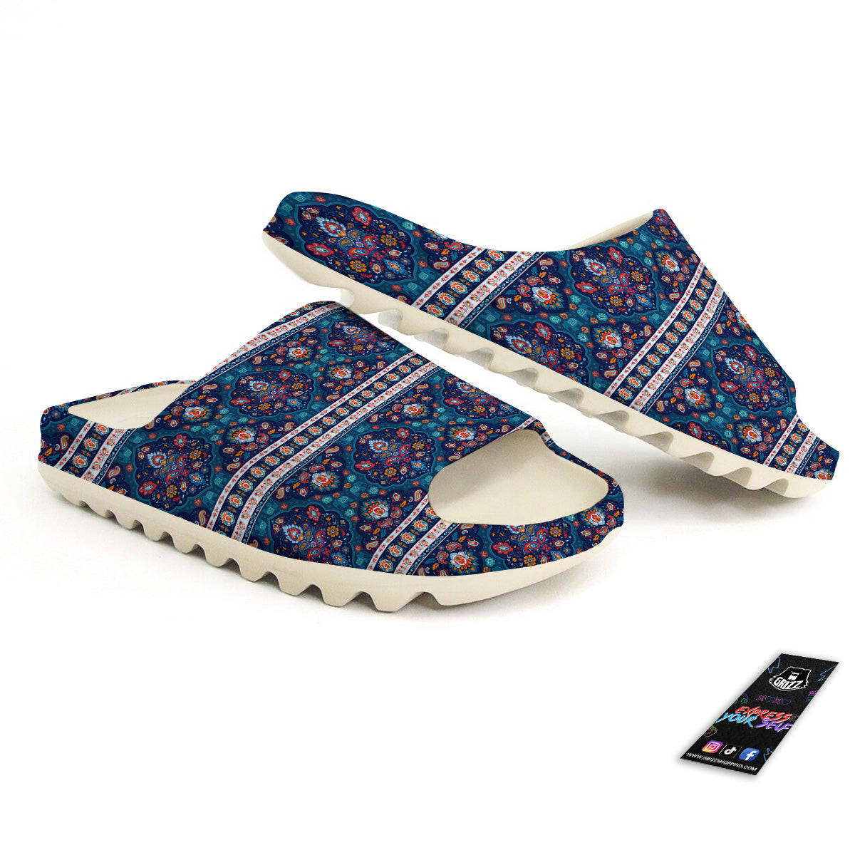 Blue Ethnic Mandala Print Pattern Sandals-grizzshop