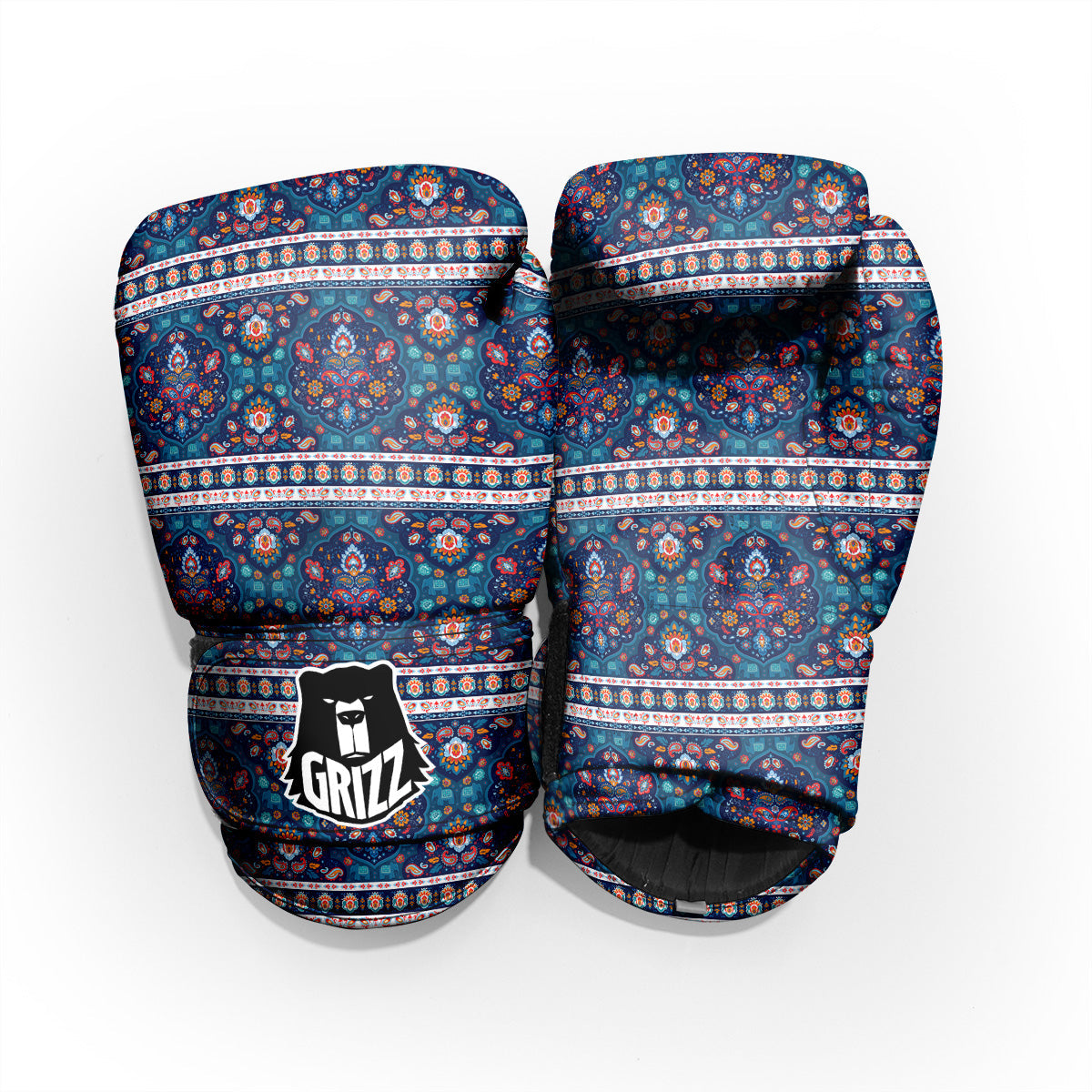 Blue Ethnic Mandala Print Pattern Pro Boxing Glove