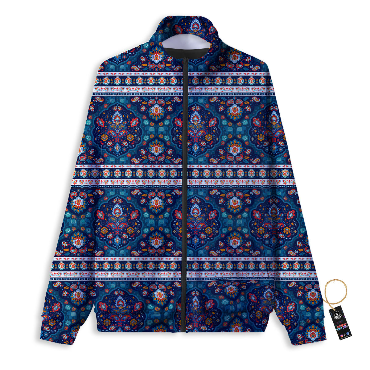 Blue Ethnic Mandala Print Pattern Track Jacket-grizzshop