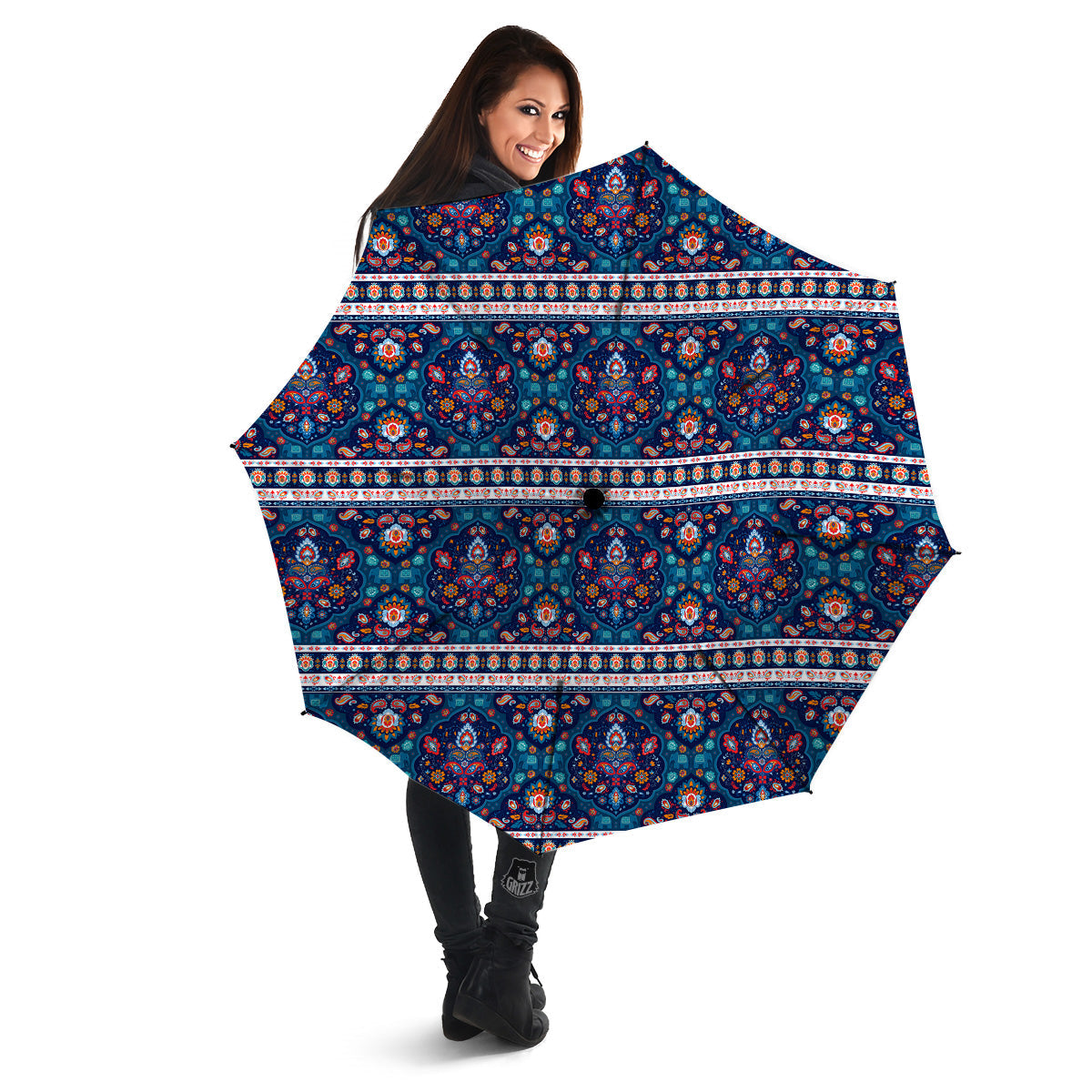 Blue Ethnic Mandala Print Pattern Umbrella-grizzshop