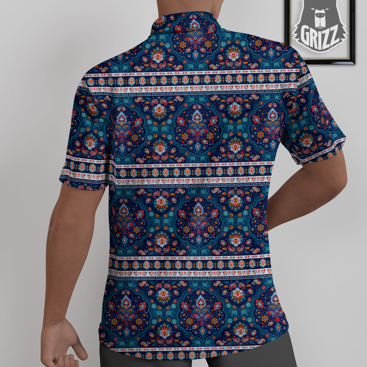 Blue Ethnic Mandala Print Pattern Untucked Shirts-grizzshop