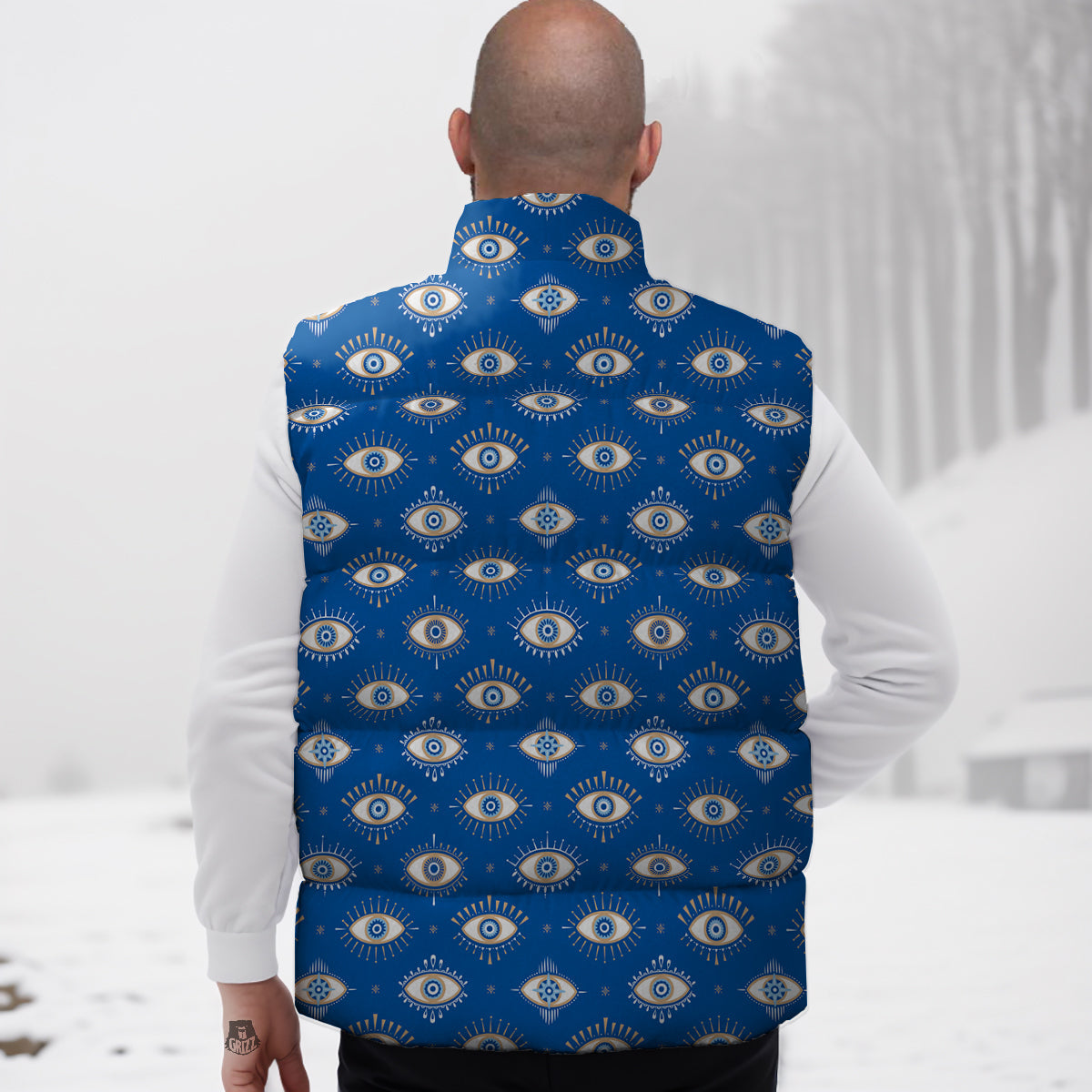 Blue Eyes Hamsa Print Pattern Down Vest