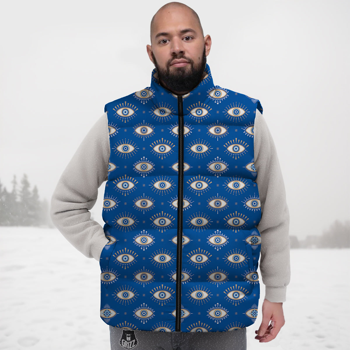 Blue Eyes Hamsa Print Pattern Down Vest