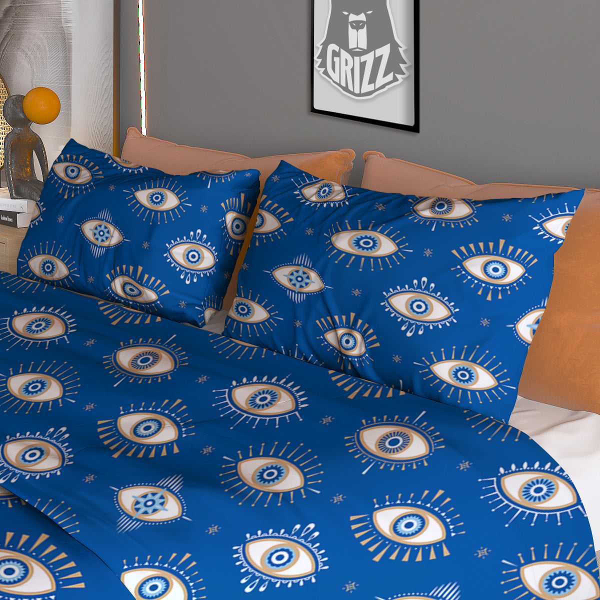 Blue Eyes Hamsa Print Pattern Duvet Cover Bedding Set