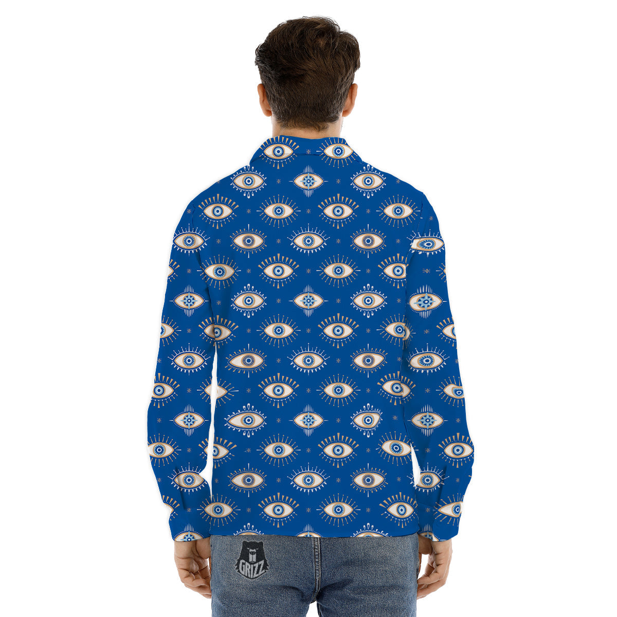 Blue Eyes Hamsa Print Pattern Men's Dress Shirts-grizzshop